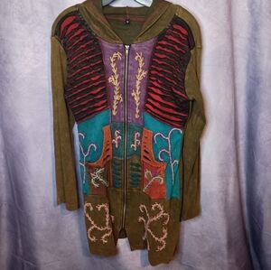 Rising International Embroidered Hippie Patchwork Zip Up Hooded Jacket